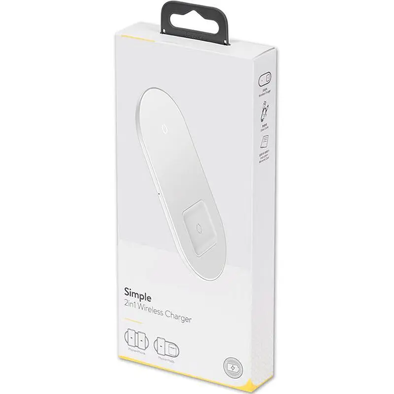 Бездротовий зарядний пристрій Baseus Simple 2 in 1 (Phone + Pods) 18W WXJK-02 White - фото 3