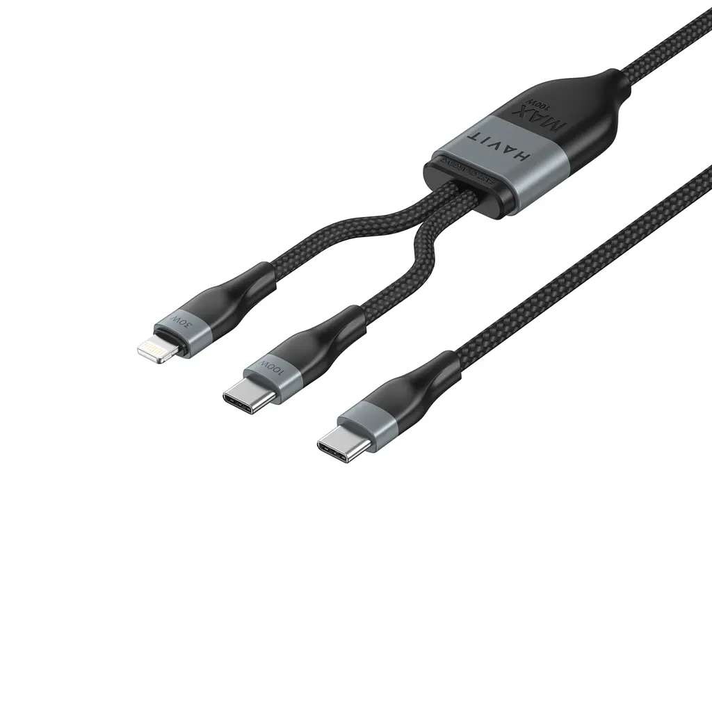 Кабель Havit HV-CB6326 PD100W USB-C - USB-C + Lightning 1.2 м черный (HV-CB6326) - фото 4