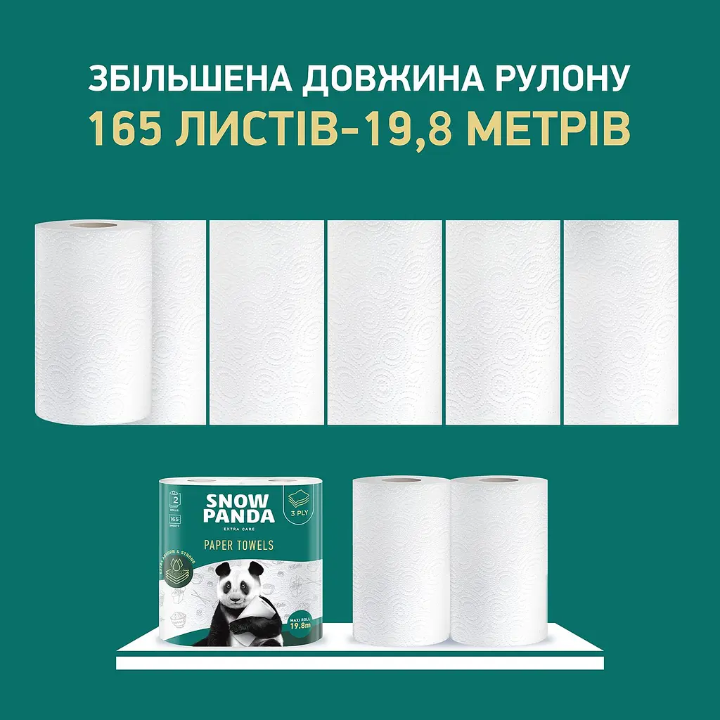 Рушники Сніжна Панда Extra Care, тришарові, 2 рулона - фото 5