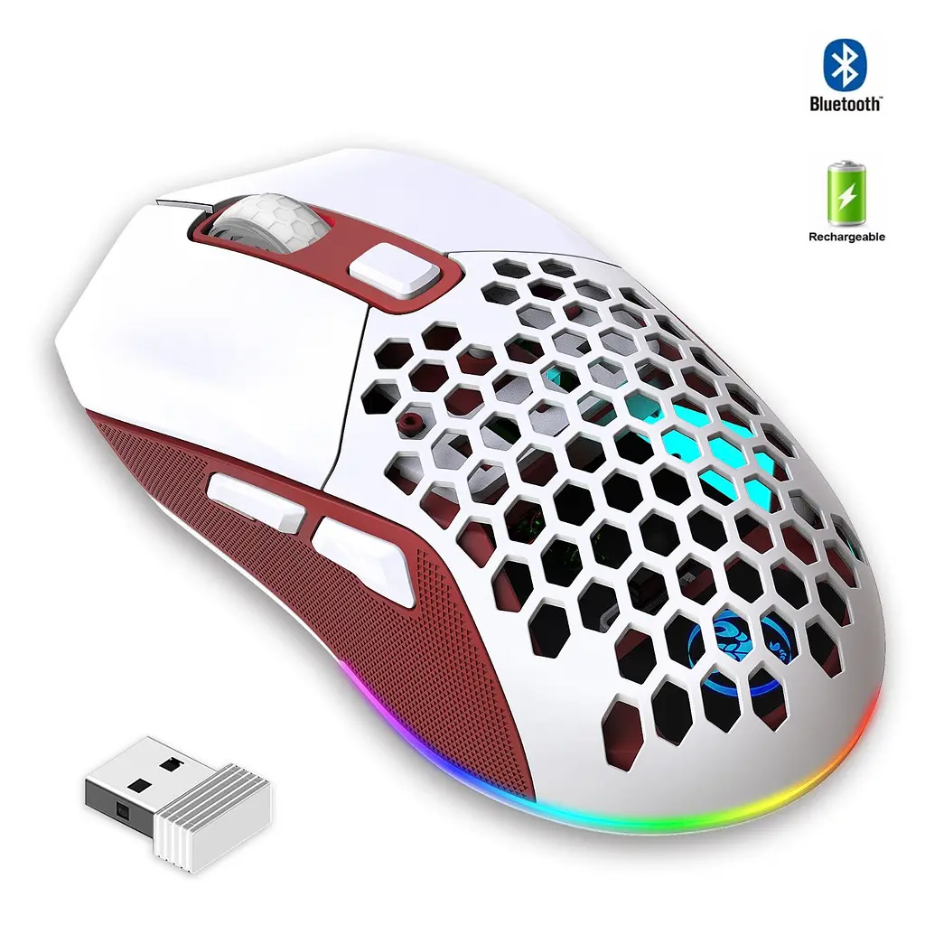Миша бездротова HXSJ Т28 з акумулятором та RGB підсвічуванням 2,4G+Bluetooth Red - фото 2