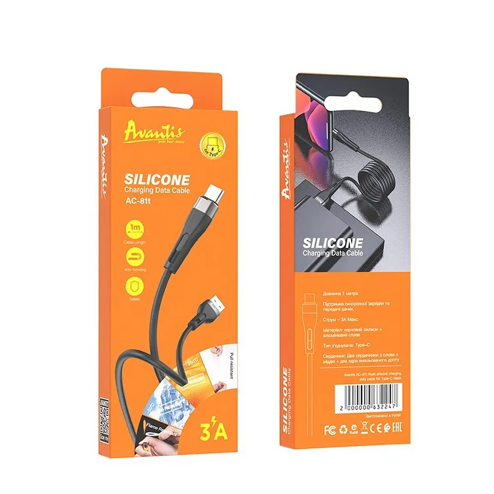 Кабель Avantis AC-81t Silicone USB – Type-C- чорний - фото 5