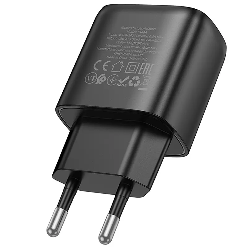 МЗП Hoco C140A Smart QC3.0 18W (1USB-A) Black - фото 4