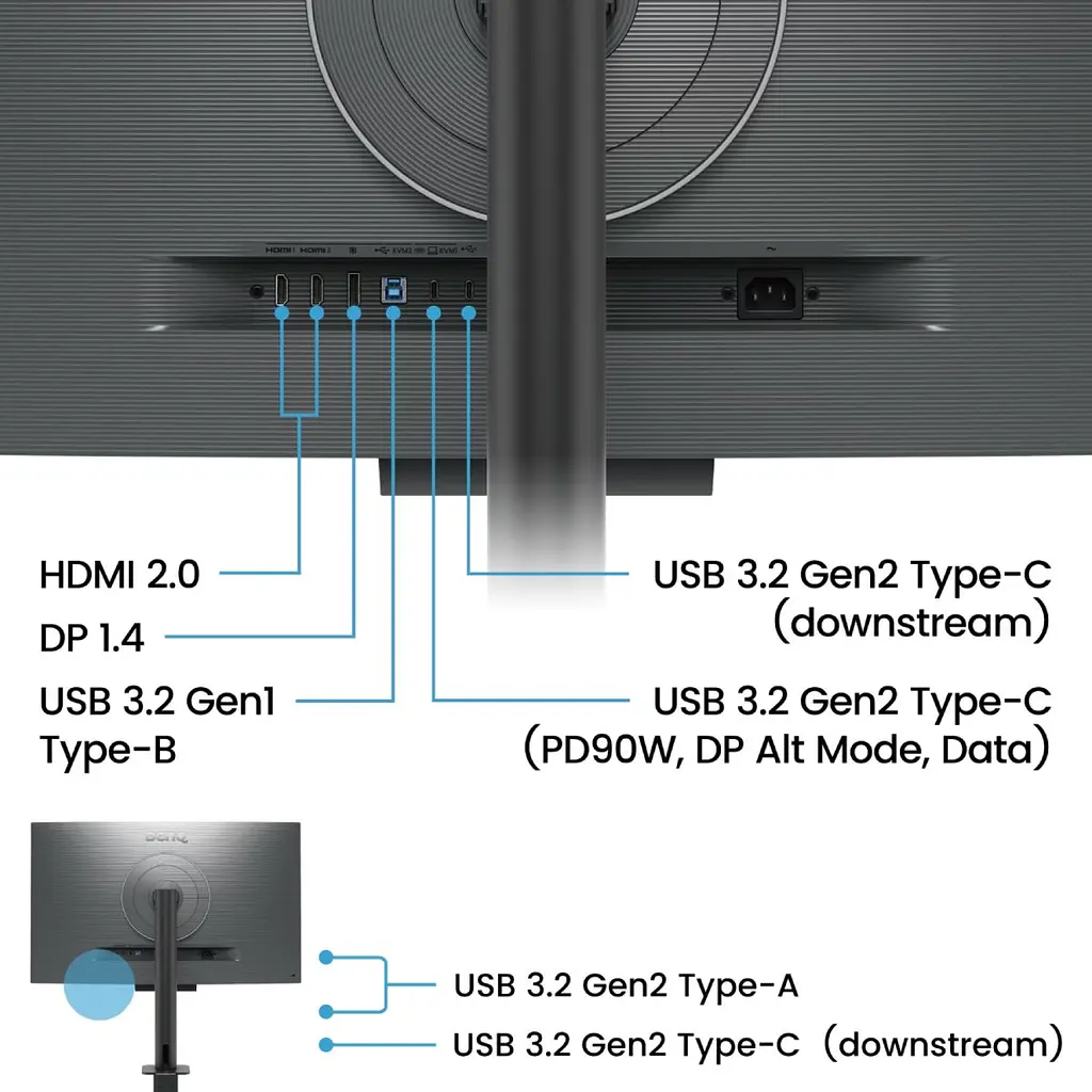 Монитор TFT 31.5" BenQ RD320UA, 4K, IPS, 2x HDMI, DP, USB-C, Pivot, колонки, серый (9H.LMTLA.TBE) - фото 2