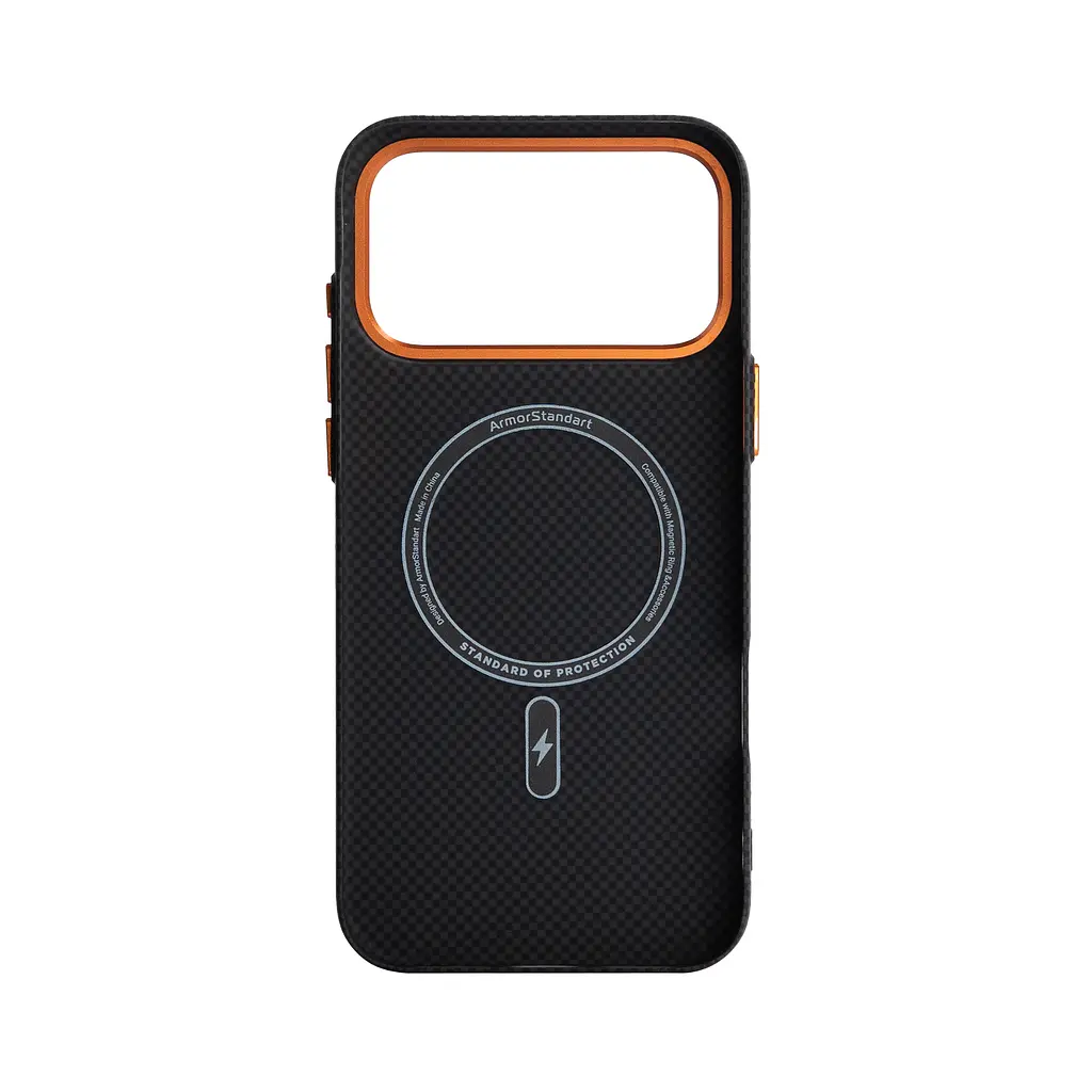 Карбоновый чехол для Apple iPhone 17 Pro Max, LikeCarbon2 SE MagCase, черный, тонкий защитный чехол-панель из поликарбоната с магнитами N52, MagSafe, противоударный, совместим с беспроводной зарядкой, приподнятые края для защиты камеры - фото 2