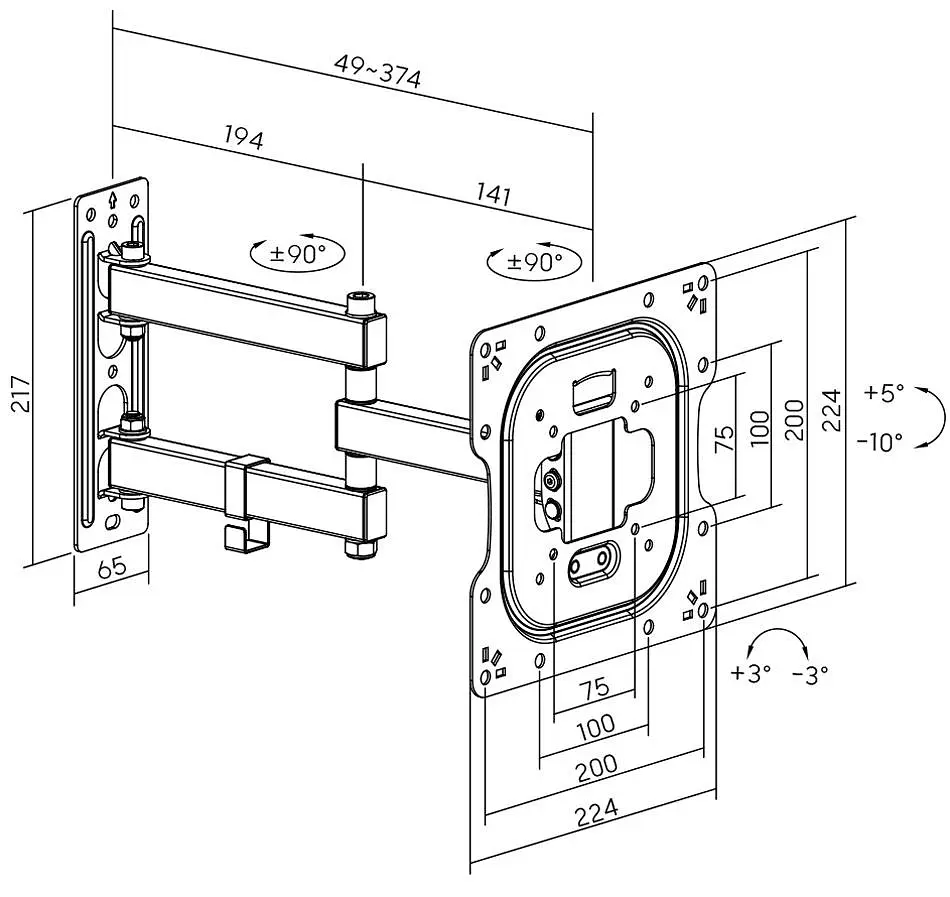 Кронштейн для ТВ AGN AGN43-222P з поворотом/два коліна/23"-43"/30 кг/max.VESA 200x200/Чорний - фото 10