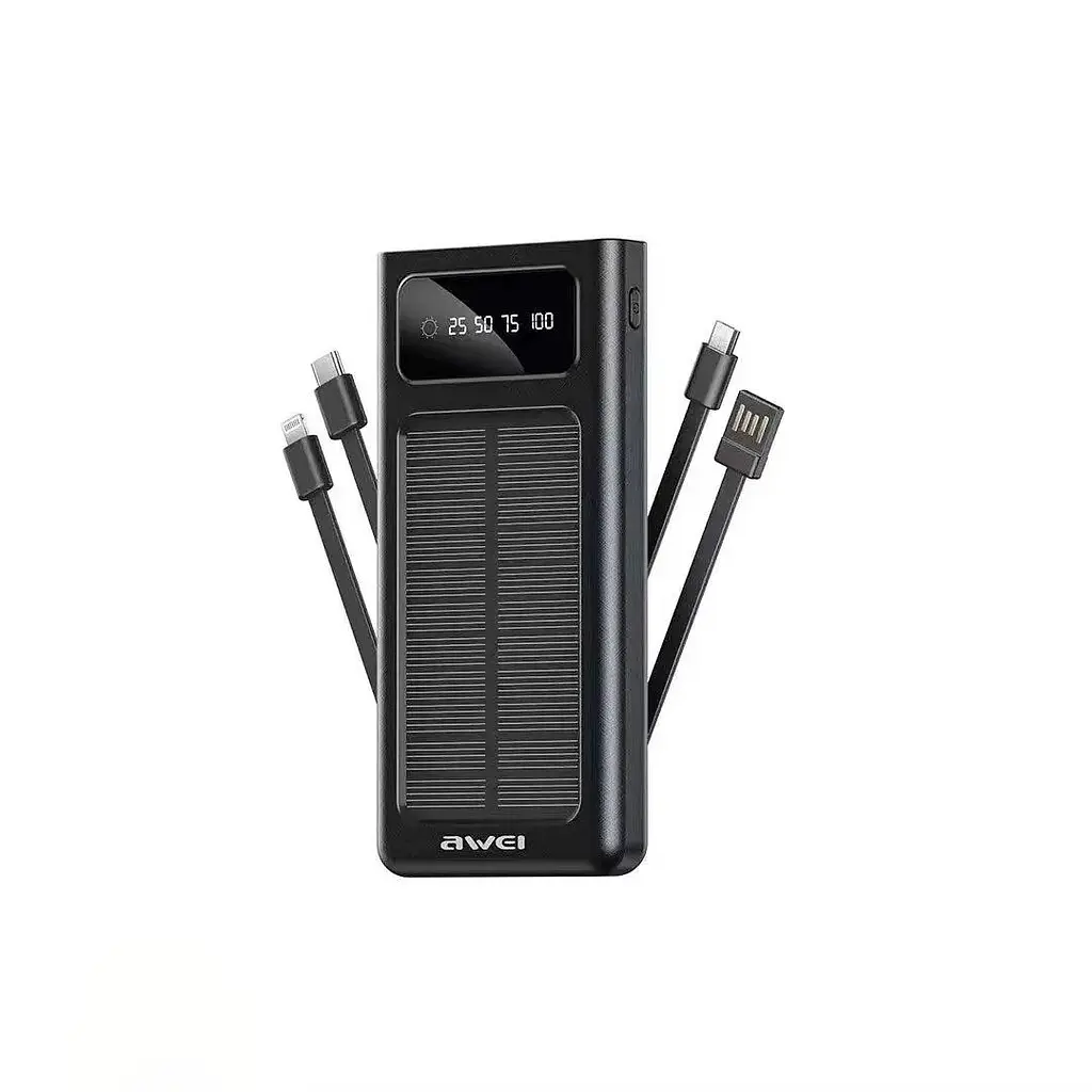 Зовнішній акумулятор Power Bank ACL PW-59 SOLAR 10000 mAh з сонячною панелью та подвійний ліхтар USB-A та USB-C вбудовані кабелі - фото 5