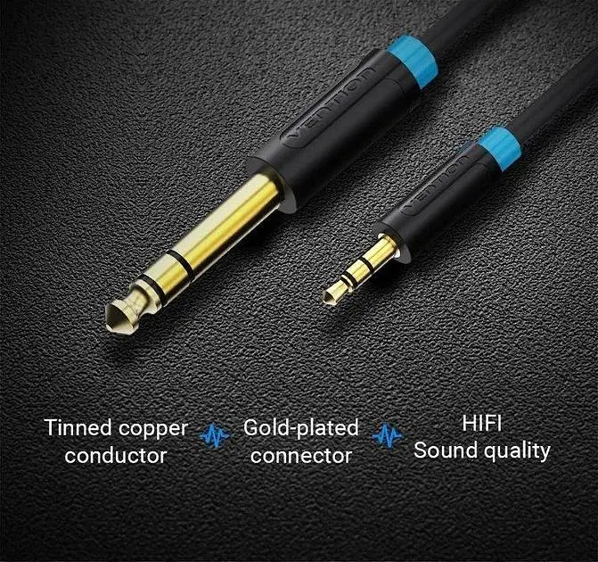Кабель Vention 3.5mm TRS Male to 6.35mm Male Audio Cable 2M Black (BABBH) - фото 2