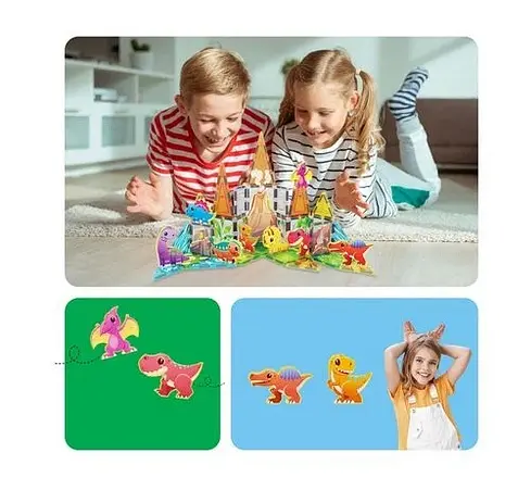Конструктор магнітний DINOSAUR SET з 8 фігурками динозаврів PTQ13/28848 PICASSO TILES 38 деталей у коробці - фото 5