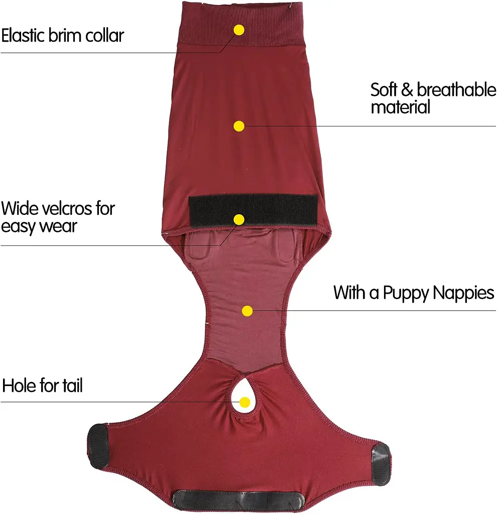 Гігієнічні труси/комбінезон для собак WanTalk Full Body Dog Diaper, Wine Red, S - фото 8