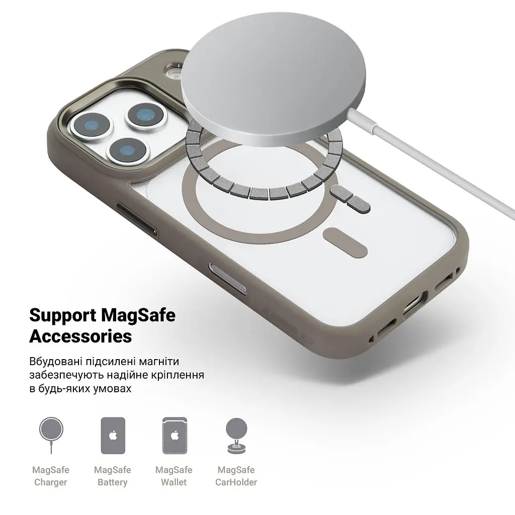 Чехол Apple iPhone 17 Pro, Unit MagSafe, серый, прозрачный, магсейф, противоударный, магнитный, панель-накладка с поддержкой MagSafe, с поддержкой беспроводной зарядки, TPU+PC, защита всего корпуса, ударопрочный, ArmorStandart (ARM86293) - фото 4