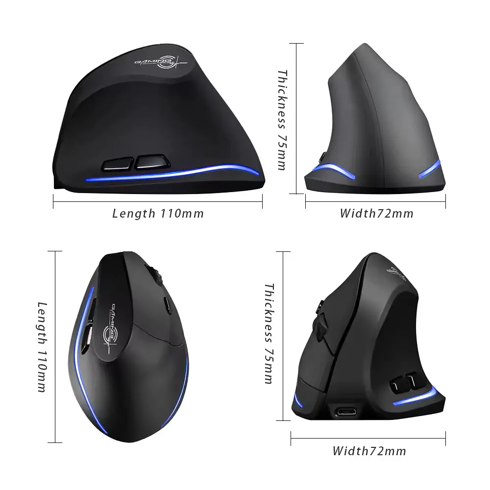 Вертикальна миша бездротова Zelotes F-35 з акумулятором та RGB підсвічуванням Black - фото 3