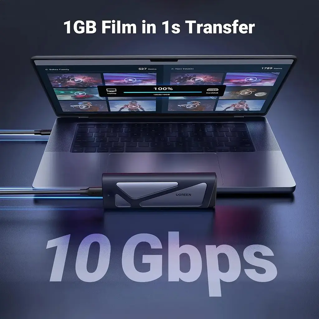Зовнішня кишеня Ugreen CM767 USB 3.2 Gen 2 NVMe/SATA 10 Гбіт/с UASP TRIM до 8 ТБ Сіра - фото 6