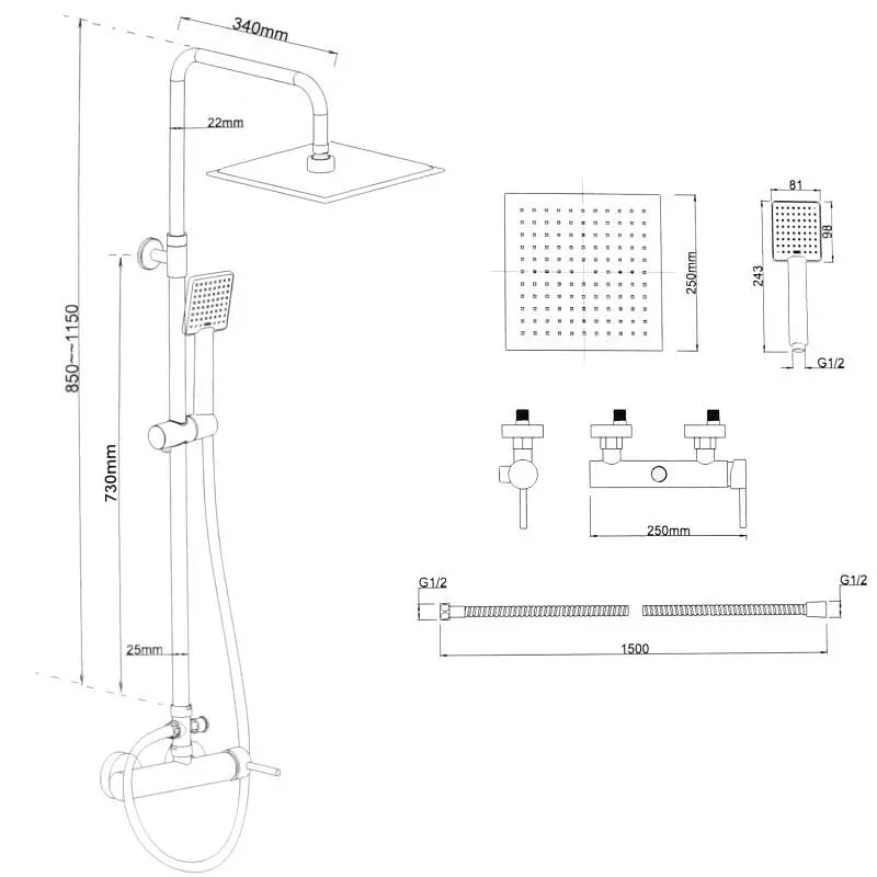 Душова система Yoka Flova 25 black BP.FLOVA 25 BLK, Чорний матовий - фото 4