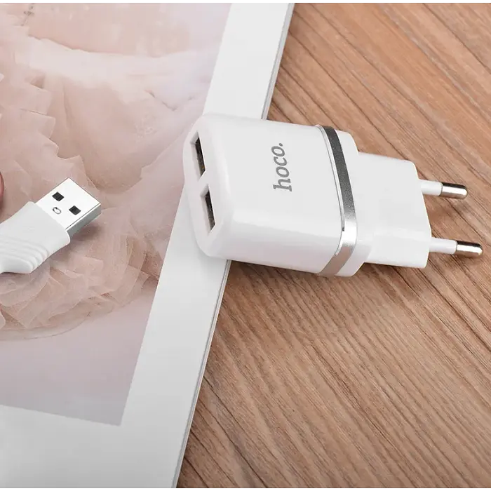 Сетевое зарядное устройство для телефона HOCO C12 (2USB 2.4A) Белый - фото 6