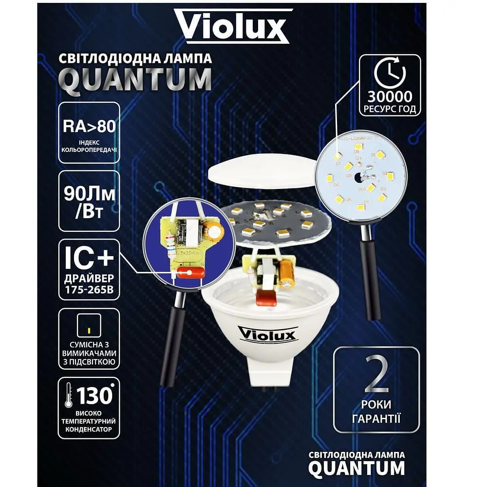 Лампа світлодіодна QUANTUM MR16 8W GU10 3000K Violux ( 812233 ) - фото 2