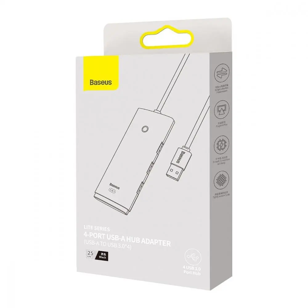 USB-Хаб Baseus USB-Hub Lite Series 4-Port USB-A HUB Adapter (USB-A to USB 3.0*4) 25cm Black (WKQX030001) - фото 5