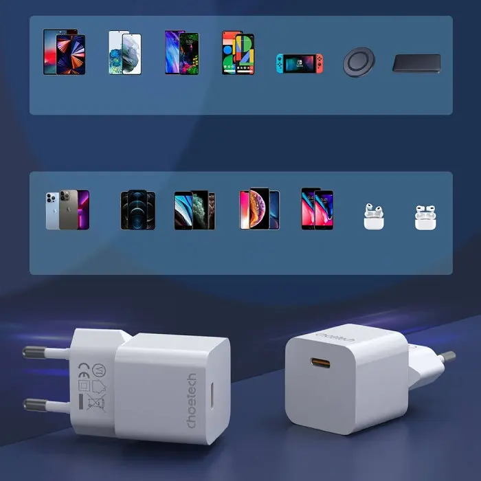 Зарядний пристрій 1xUSB-С 20W PD білий Choetech - фото 4