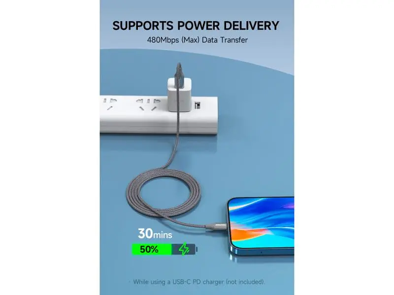 Кабель Lightning Romoss CB1737 USB Type-C to Lightning 27W 1m Gray (CB1737-631-G43H) - фото 8
