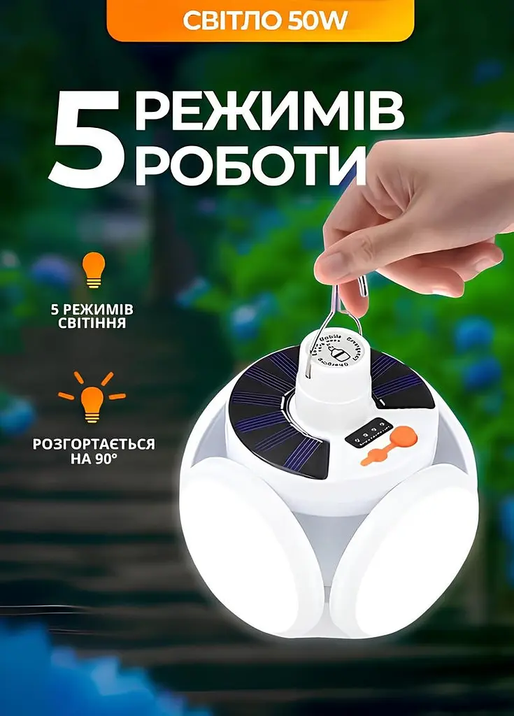 Похідна лампа для відпочинку на акумуляторі із сонячною батареєю — Magic Cool Camping Light - фото 2