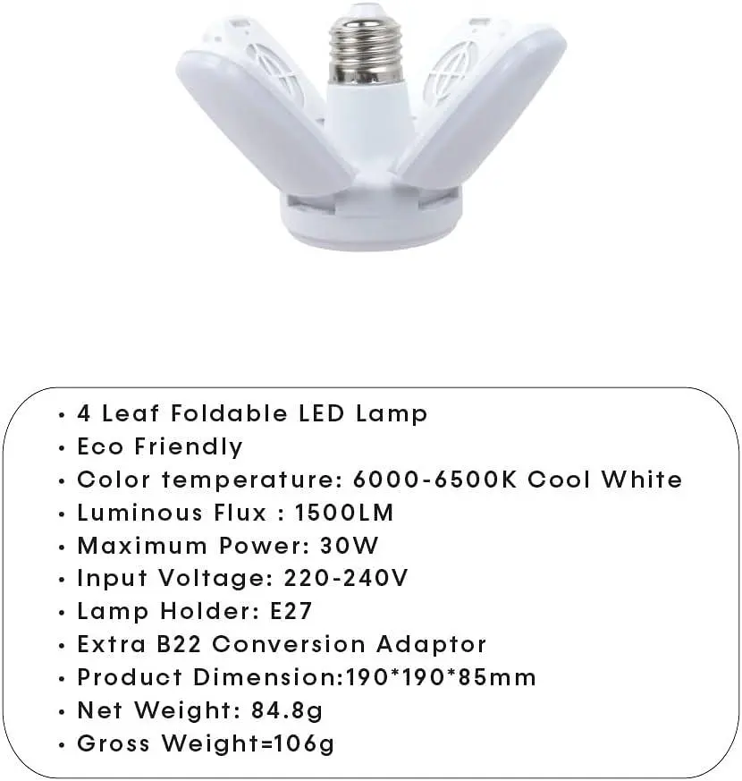 Лампочка складна світлодіодна 4 лопаті E27 KK-202 • LED лампа Mini Fan Blade Bulb E27 KK-202 60W - фото 6