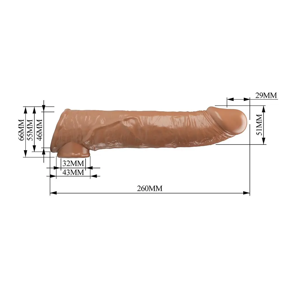 Насадка на пеніс Pretty Love Extension Penis Sleeve, 26 см (коричневий) - фото 3