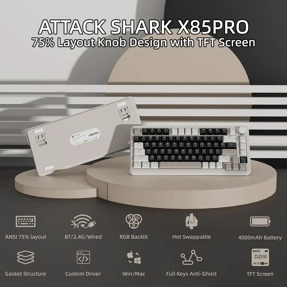 Клавіатура Attack Shark X85 Pro RGB Linear Blueberry Switches Wireless Cheese White (AS-6972792471099-CW) [166721] - фото 2