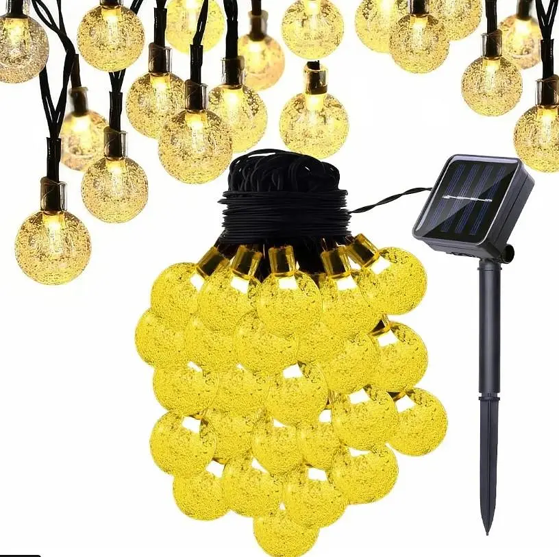 Вулична гірлянда із сонячною панеллю 5 метрів20 LED кульок вологозахищені лампи "Кристалеві бульбашки" з датчиком освітленості UKC SFK-17 - фото 2
