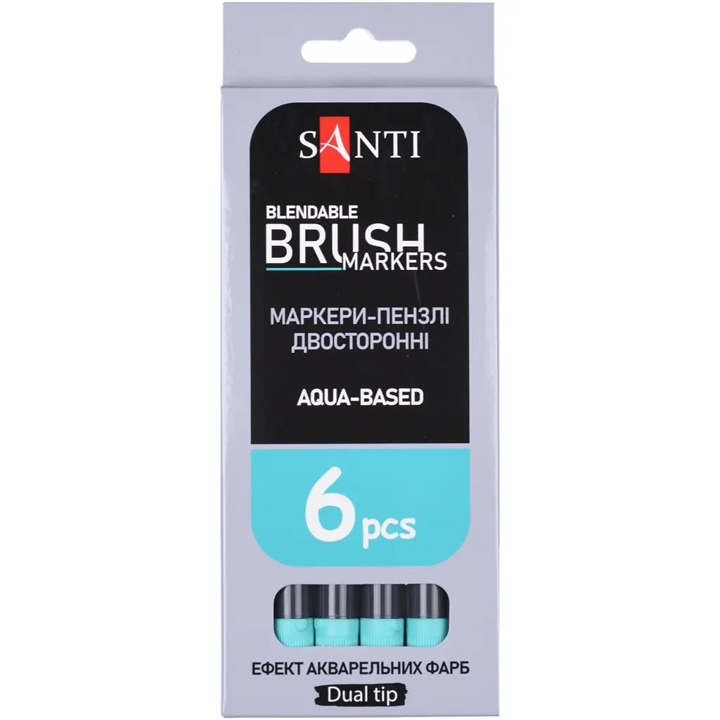 Маркер акварельний Santi Brush Marker SWB-20 м‘ятний двосторонній 6 шт. (391076) - фото 4