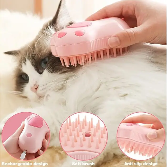 Електрична щітка 3в1 для вичісування шерсті у тварин Pet Spa Рожева - фото 3