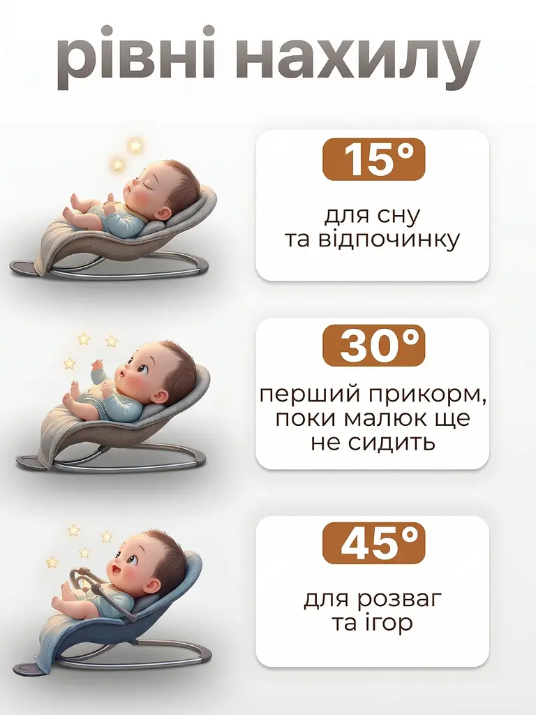 Крісло-гойдалка-шезлонг дитяче для новонароджених та немовлят вагою до 12 кг з ременями безпеки, сіре (8381706587) - фото 4