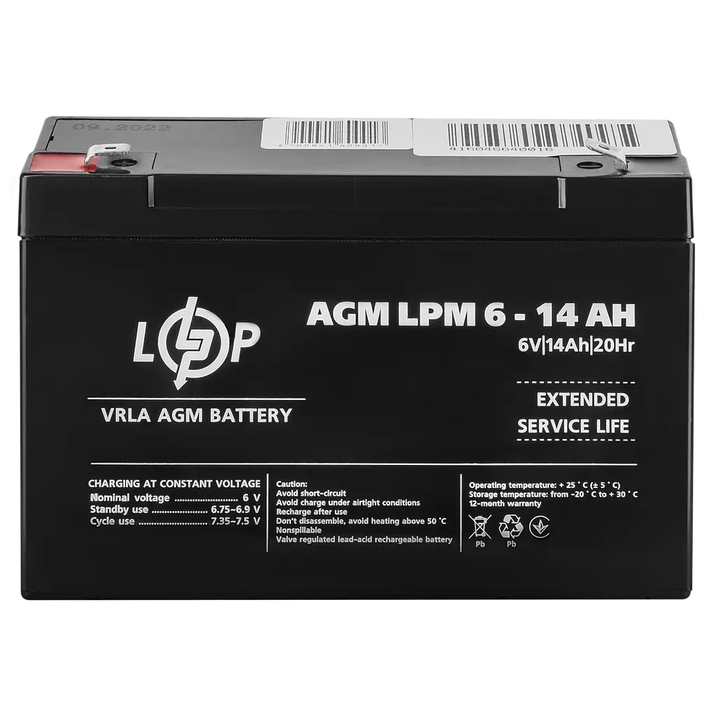 Акумулятор AGM LPM 6V - 14 Ah - фото 2