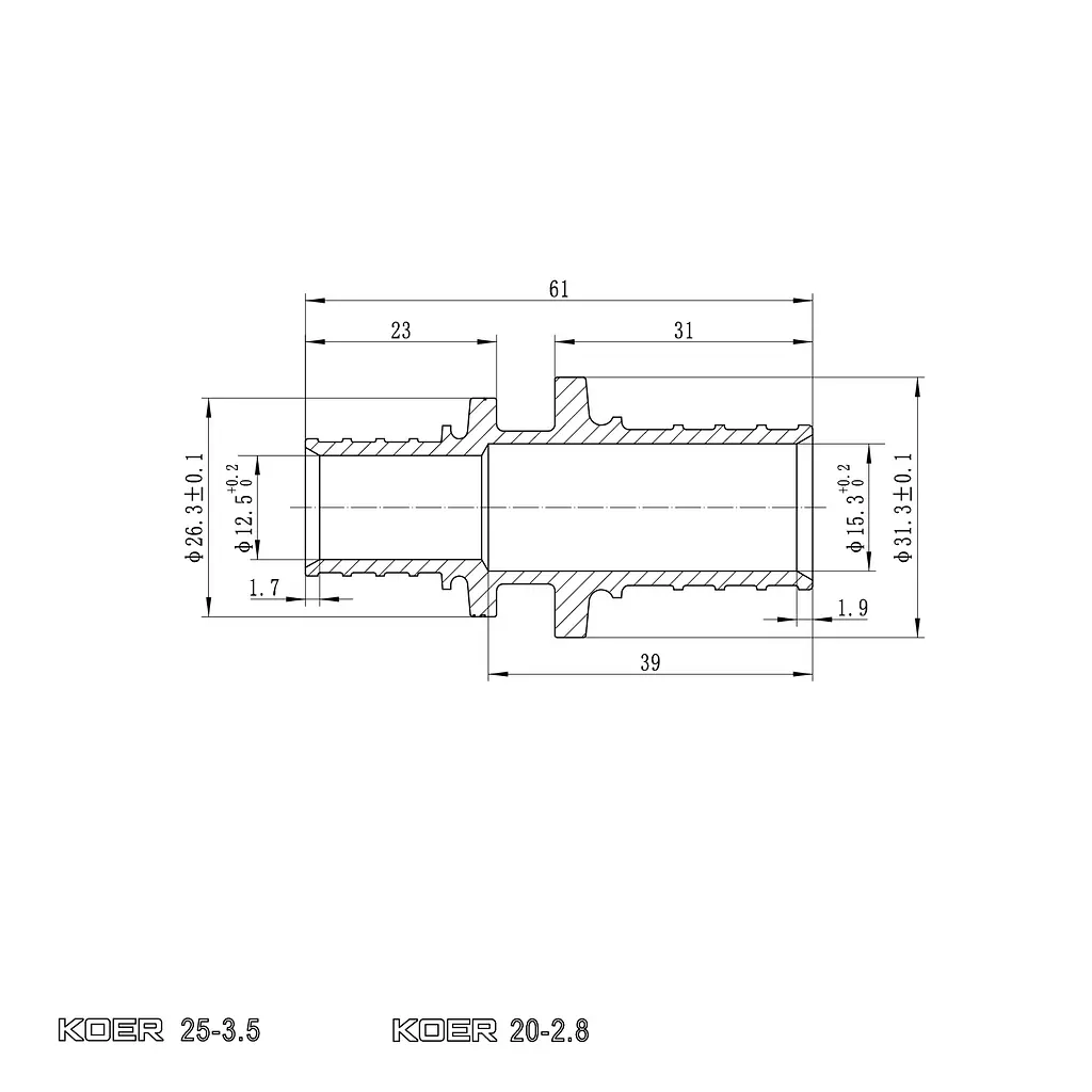 Муфта з'єднувальна перехідна Koer Ka.С20-25 - 20(2.8mm) x 25(3.5mm) KR4860 - фото 2