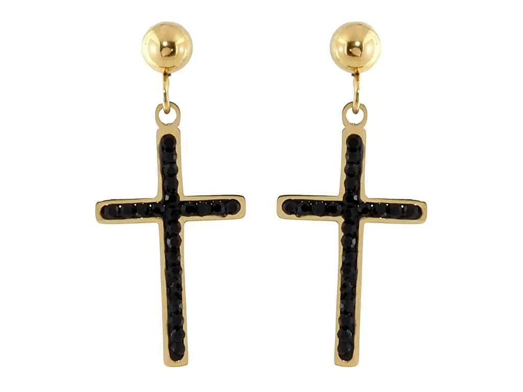Сережки Xuping TTM Stainless Steel 14K пусети "Підвіски хрестики з чорним цирконієм" (201739)