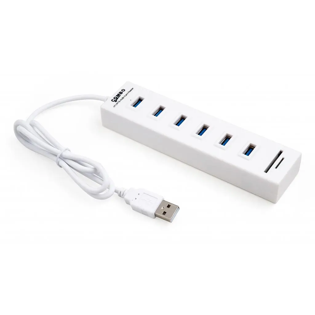 Концентратор Vinga 6xUSB2.0 + card-reader with switch 0.8m (VCP2H6USBCRSWWH) - фото 2