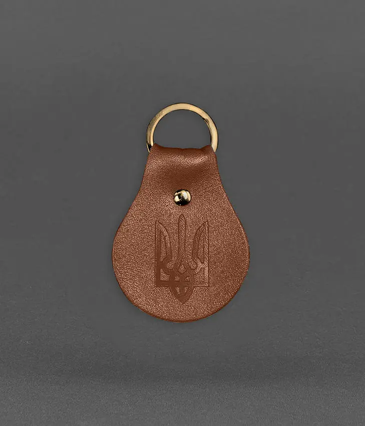 Патриотический кожаный брелок с гербом светло-коричневый. - фото 2