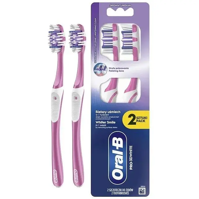 Зубна щітка Oral-B Pro 3D White Відбілювання Середньої жорсткості 2 шт. (8700216459761)