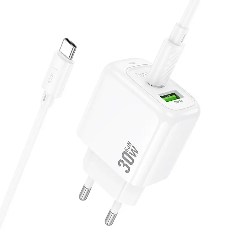 МЗП Hoco CS55A Surplus PD30W+QC3.0 (1USB-A/1C) + кабель Type-C to Type-C White - фото 5