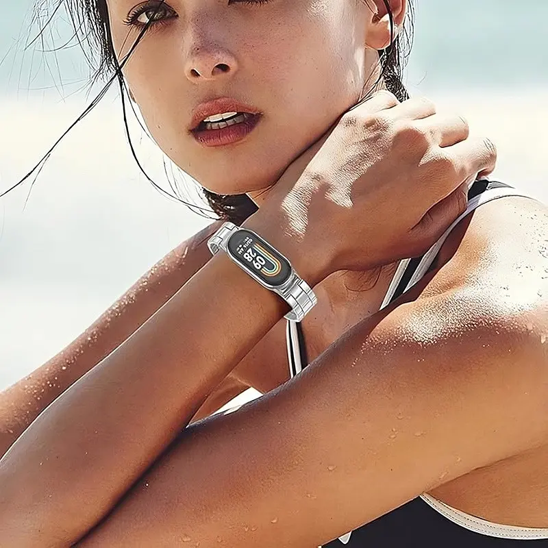Ремешок для фитнес-браслета Tamister для Xiaomi Mi Band 8 и 9 Type C металлический с застежкой серебристый - фото 7