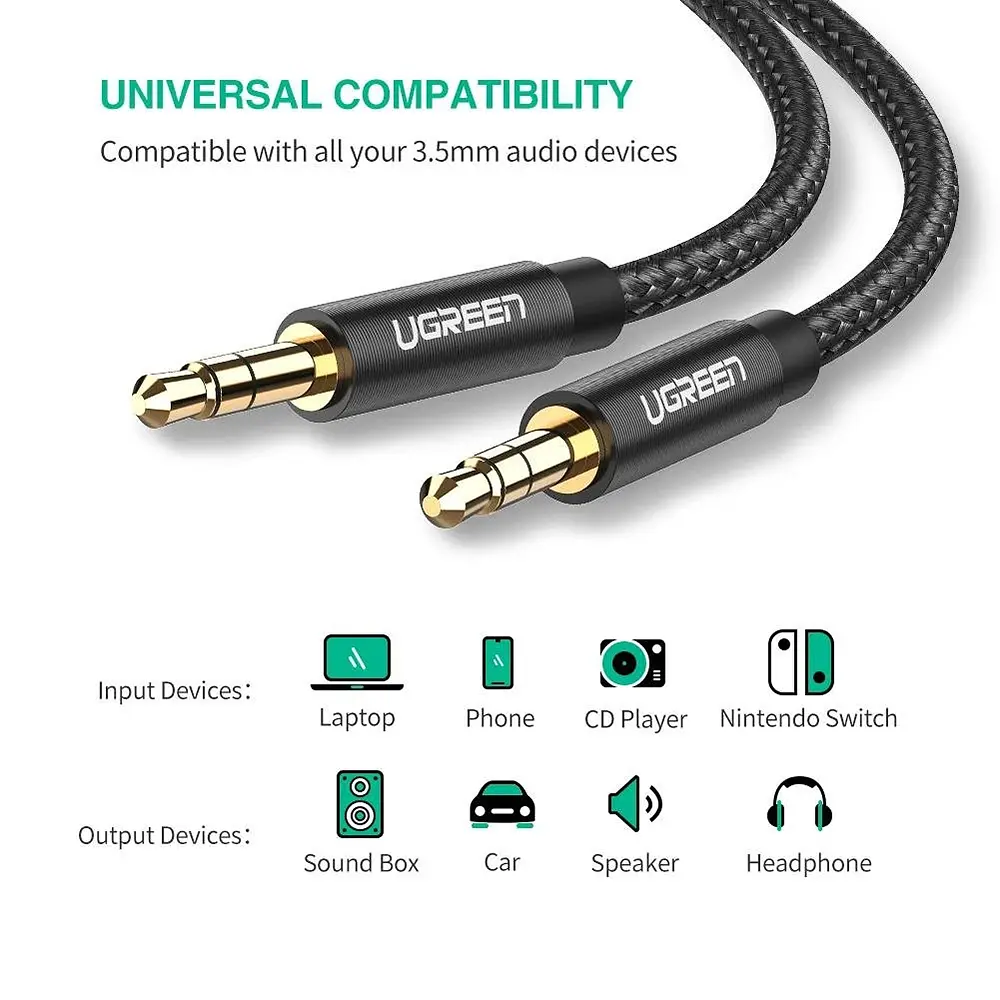 Аудіо кабель AUX 3.5mm (miniJack) Ugreen AV112 1м Чорний - фото 3
