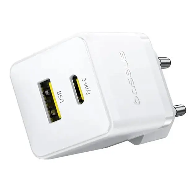 МЗП Baseus Palm Fast Charger Type-C+USB 30W с Cable Type-C to Type-C 60W 20V/3A 1m P1011160A213-01 White - фото 3