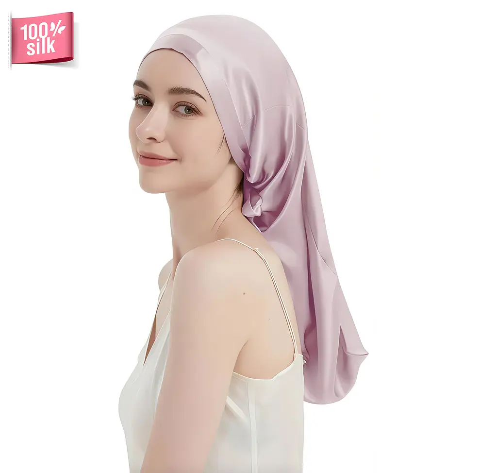 Шовкова шапочка для сну MaryuPHair з 100% натурального шовку для захисту волосся (лавандовий)