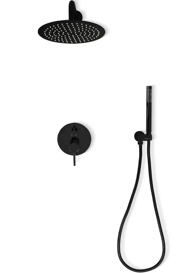 Душова система Rea Lungo black glossy + BOX прихованого монтажу REA-P4420, Чорний матовий - фото 7