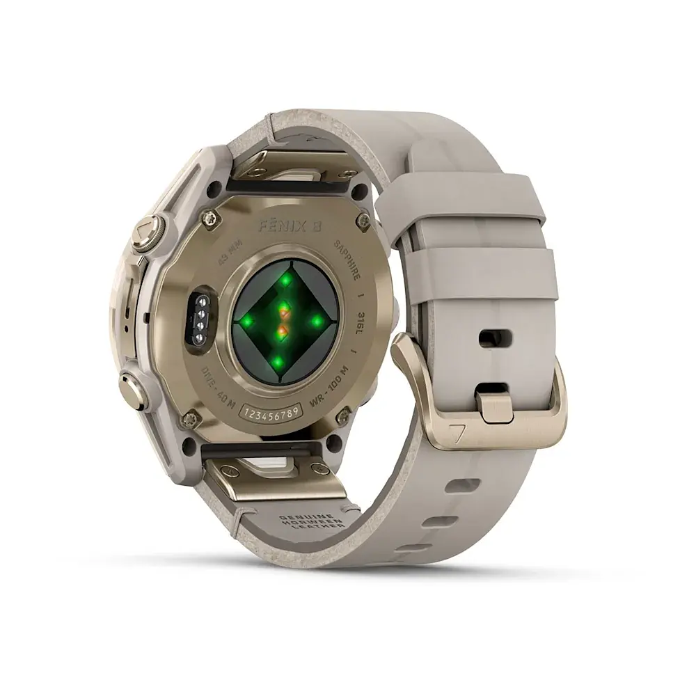 Смарт-годинник Garmin Fenix 8 43 мм AMOLED Сапфір Туманно-сірий/М'яке золото з шкіряним ремінцем QuickFit 20 мм - фото 3