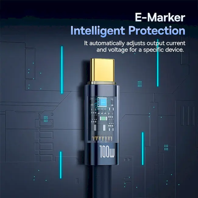 Кабель Baseus Explorer Charging with Auto Shutdown Cable Type-C to Type-C 100W 2m P10319704321-01 Blue - фото 6