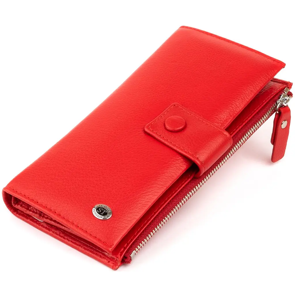 Гаманець шкіряний жіночий на хлястику з кнопкою ST Leather 19281 червоний - фото 5