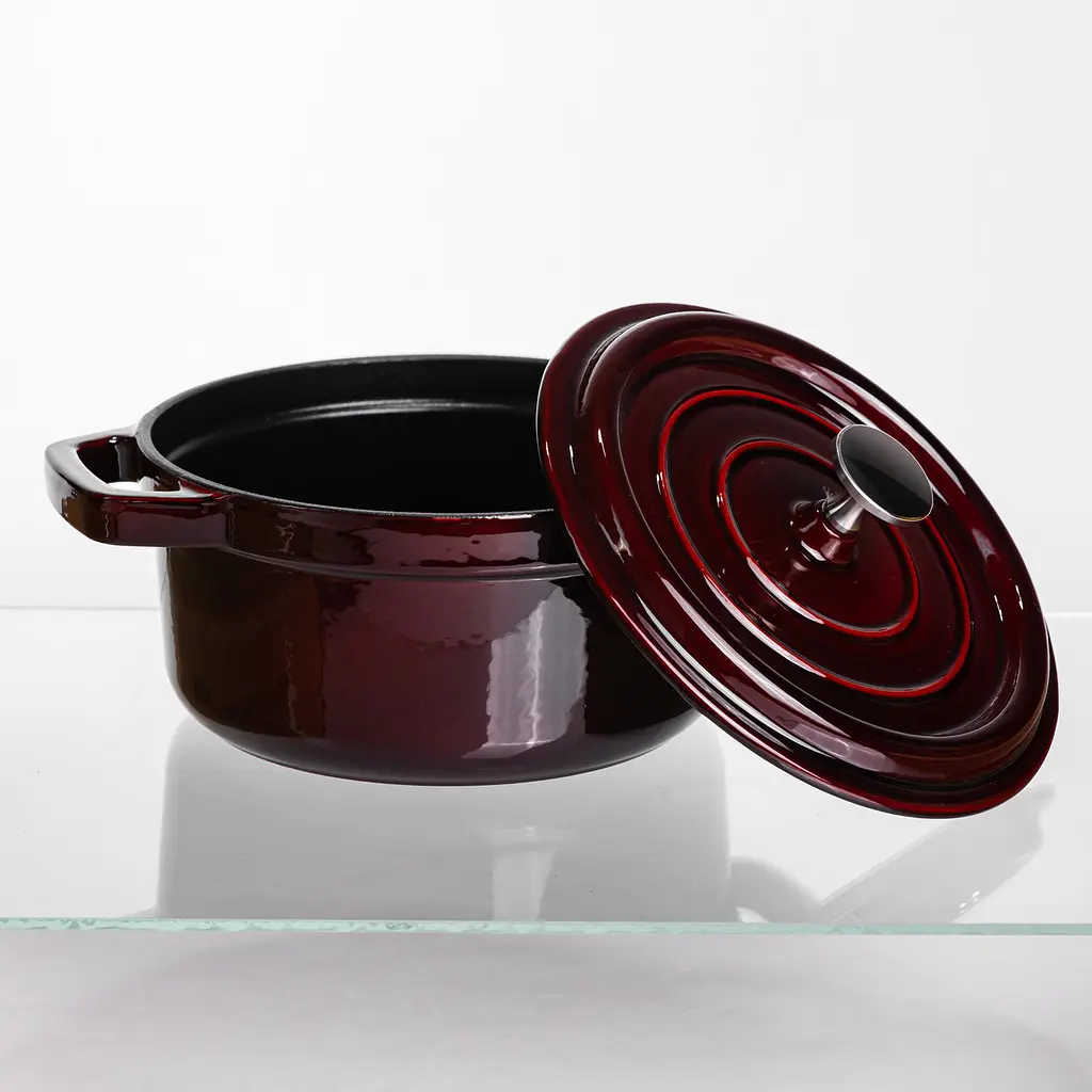 Кокотниця чавунна емальована 2 л, бургунді Yongkang HP-FLG-8 burgundy - фото 3