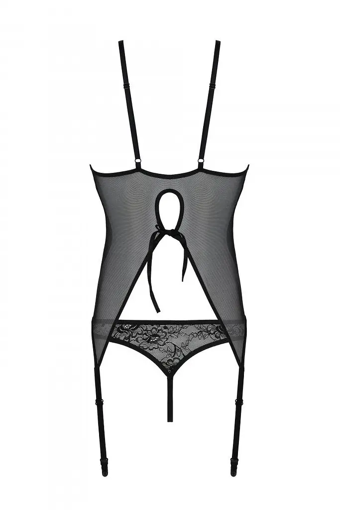 Корсет з пажами Passion Ursula Corset, трусики з ажурним декором та відкритим кроком, S/M (чорний) - фото 5