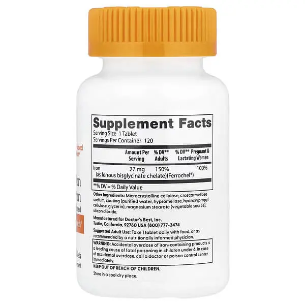 Залізо High Absorption Iron with Ferrochel 27 mg 120 таблеток Doctor's Best vit0005972 - фото 2