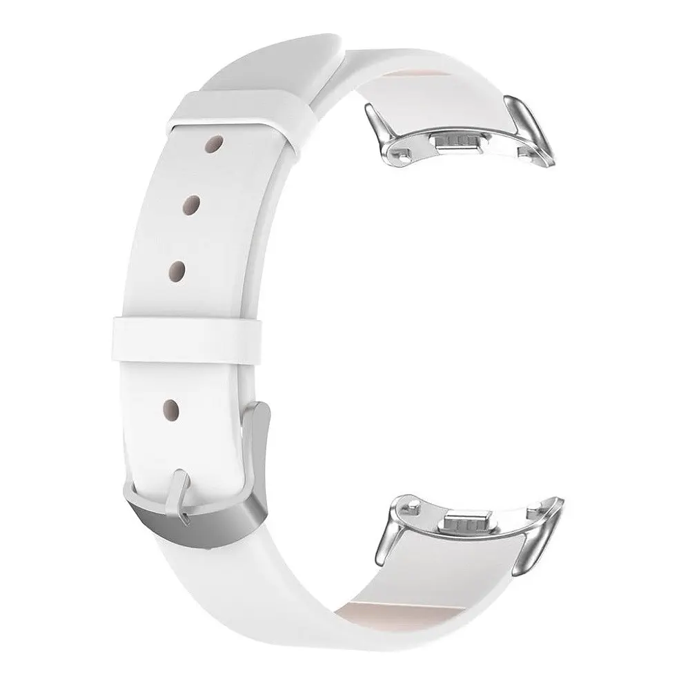 Шкіряний ремінець MiJobs для фітнес-браслета Xiaomi Mi Band 8 і 9 Type B білий, тримач - сріблястий - фото 3