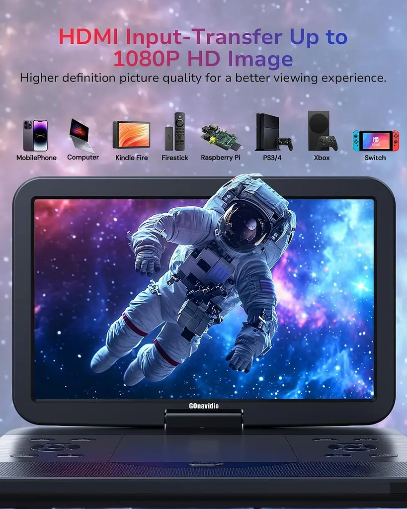 Портативний Blu-ray/DVD плеєр 17.6" з екраном 15.4", HDMI, Full HD, акумулятор 4000 мА·год - фото 7